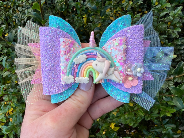 Rainbow unicorn hair bow